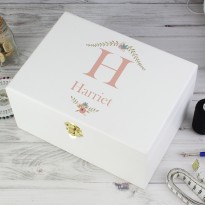 Personalised Floral Bouquet White Wooden Keepsake Box