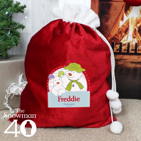 Personalised The Snowman and the Snowdog Luxury Pom Pom Sack