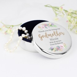 Personalised Godmother 'Floral Watercolour' Round Trinket Box