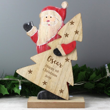 Personalised Snowflake Wooden Santa Christmas Decoration & Keepsake