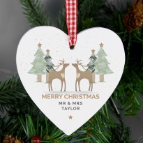 Personalised Reindeer Couple Wooden Heart Christmas Decoration & Keepsake