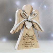 Personalised In Loving Memory Rustic Wooden Angel Decoration & Keepsake