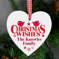Personalised Christmas Wishes Wooden Heart Decoration & Keepsake