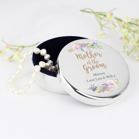 Personalised Mother of the Groom 'Floral Watercolour Wedding' Round Trinket Box