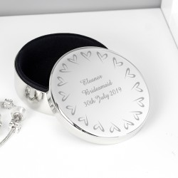 Personalised Small Hearts Round Trinket Box