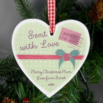 Personalised Sent With Love Wooden Heart Decoration & Keepsake