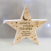 Personalised Twinkle Twinkle Rustic Wooden Star Decoration & Keepsake