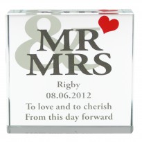 Personalised Mr & Mrs Large Crystal Token with Heart